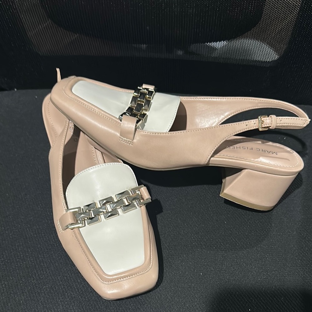 Marc Fisher Cream and Tan Slingback Heels